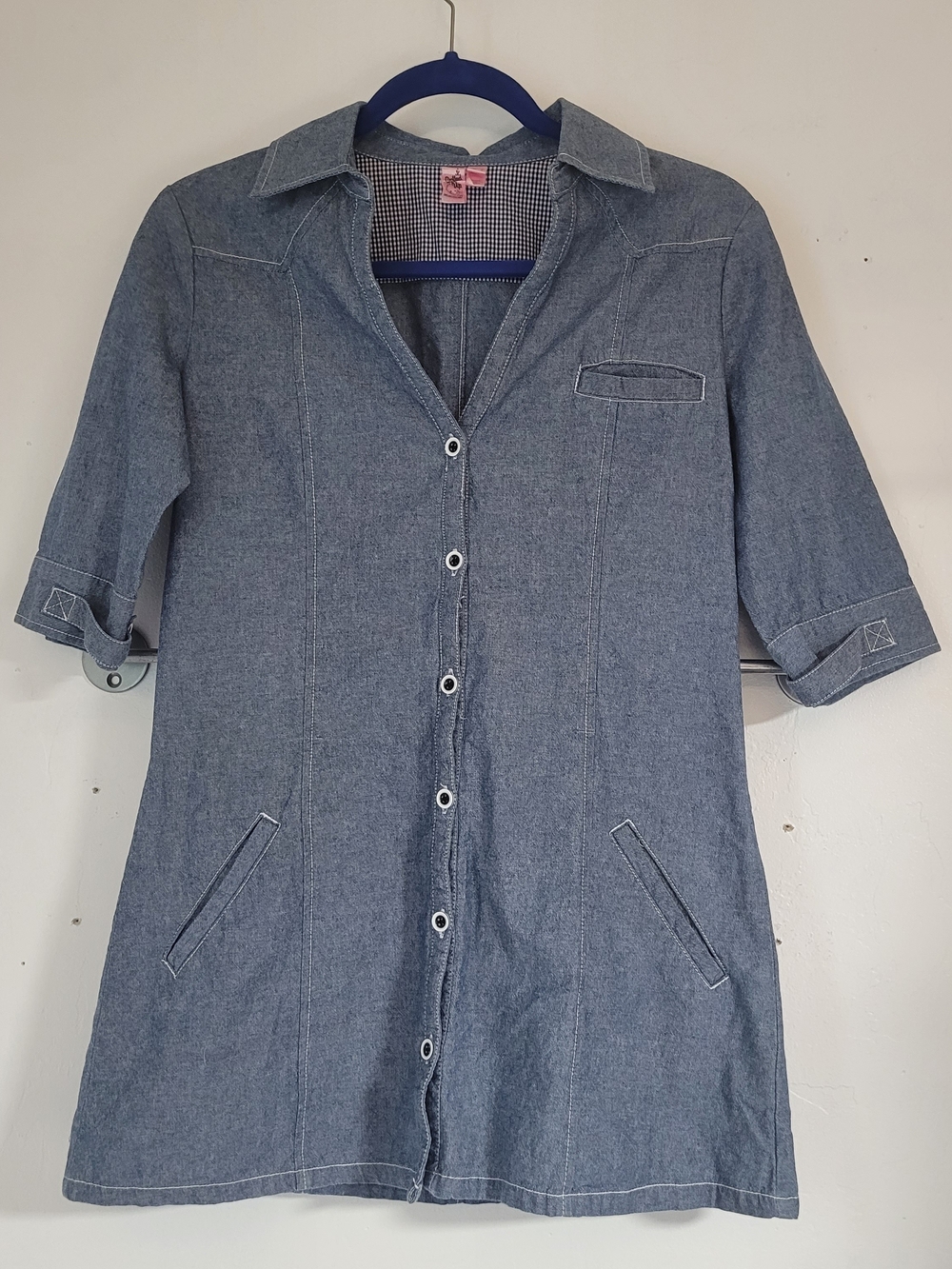 Dolled Up Chambray Mini Shirt Dress in Light Blue